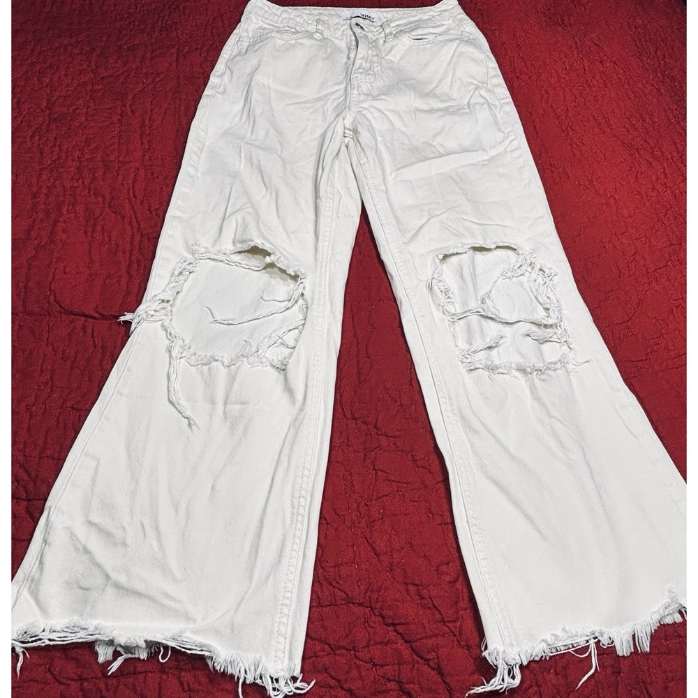 Vervet Womens White Jeans Size 25 Distressed Denim Pants Flared Wide Leg